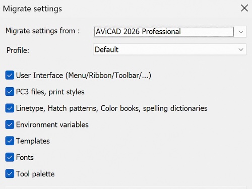 migrate cad settings
